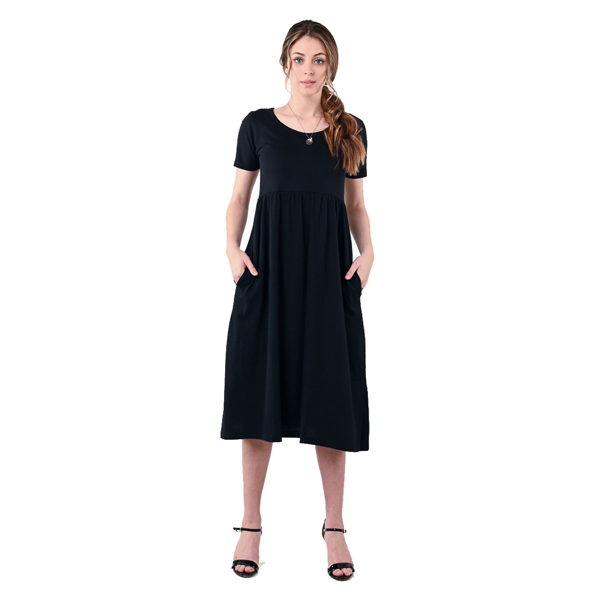 USBD Premium Cotton Made Maxi Dress with Pockets Waisted Casual Long Maxi Dress