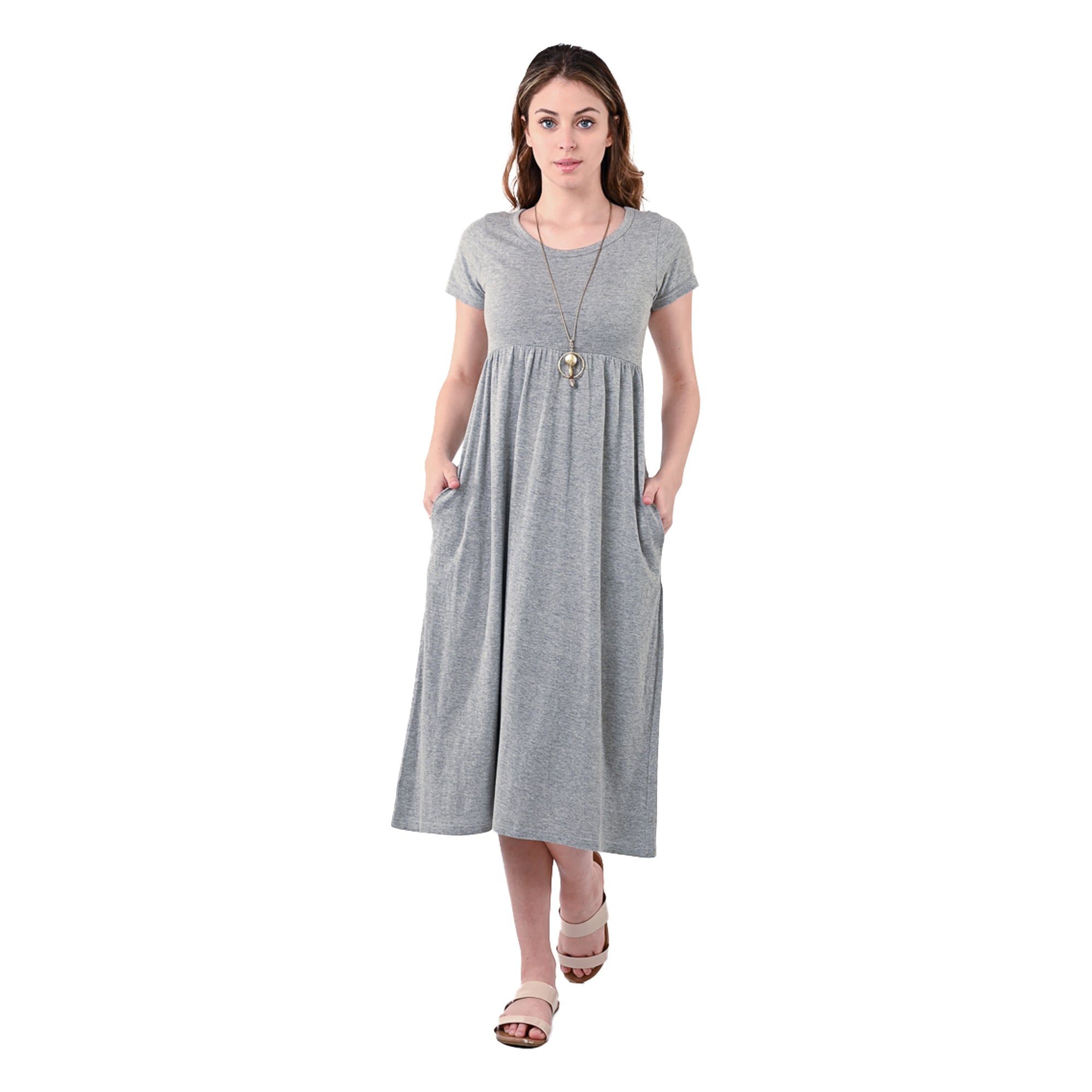 USBD Premium Cotton Made Maxi Dress with Pockets Waisted Casual Long Maxi Dress