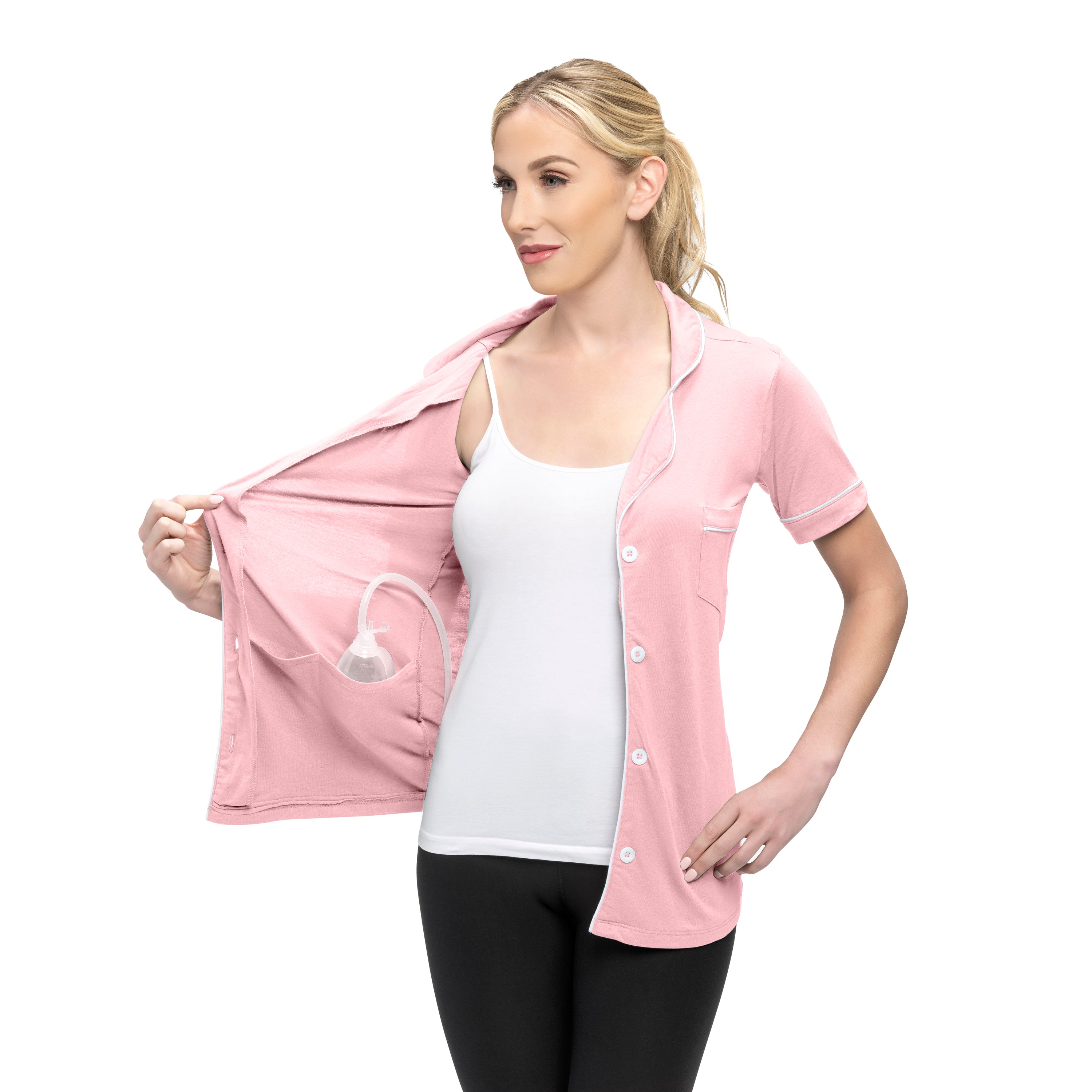 Post Mastectomy Surgery Recovery Shirt Lapel Collar Camisole With Drain Pockets